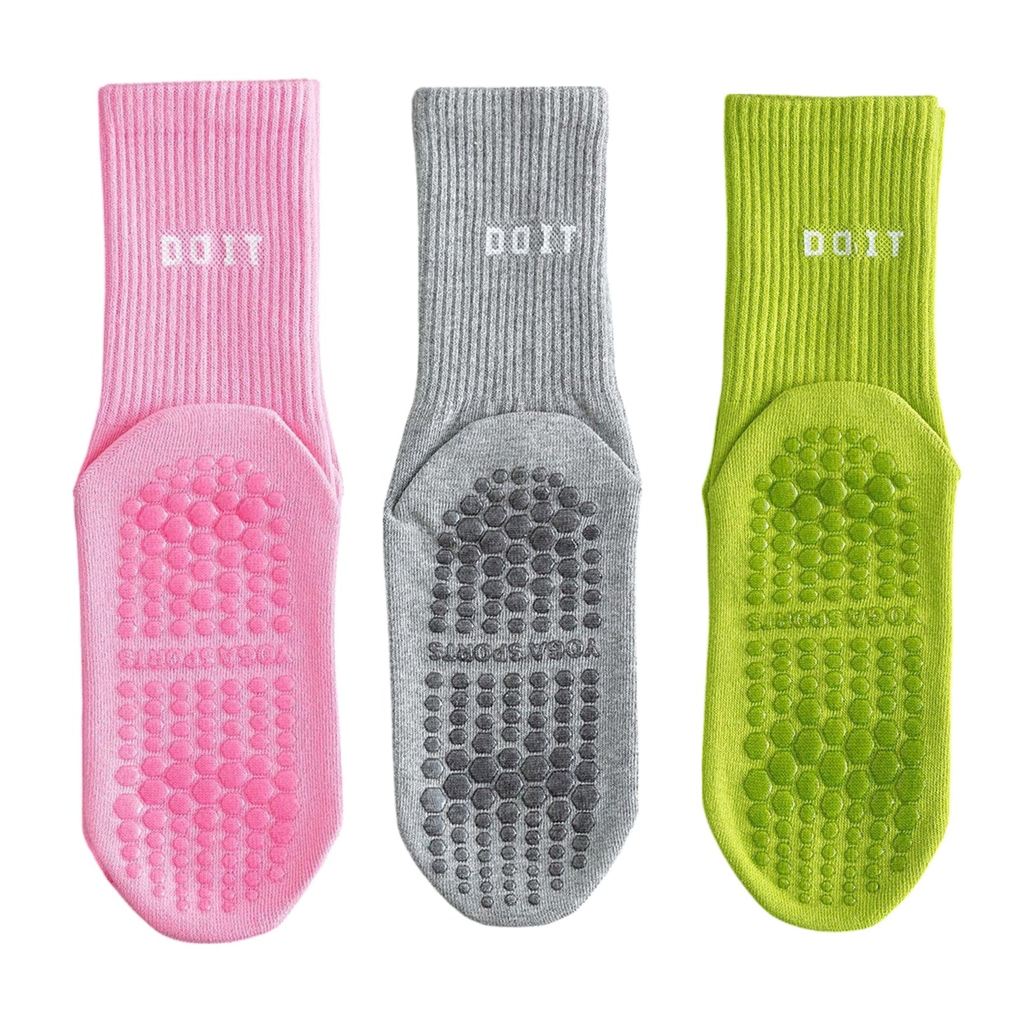 3 Pair Combo Sale Anti Slip Crew Socks with Grip Soles and Ribbed Cuffs in Multiple Color Options