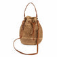 Woven Paper Fiber Bucket Bag Adjustable Strap Crochet Shoulder Handbag with Drawstring Closure