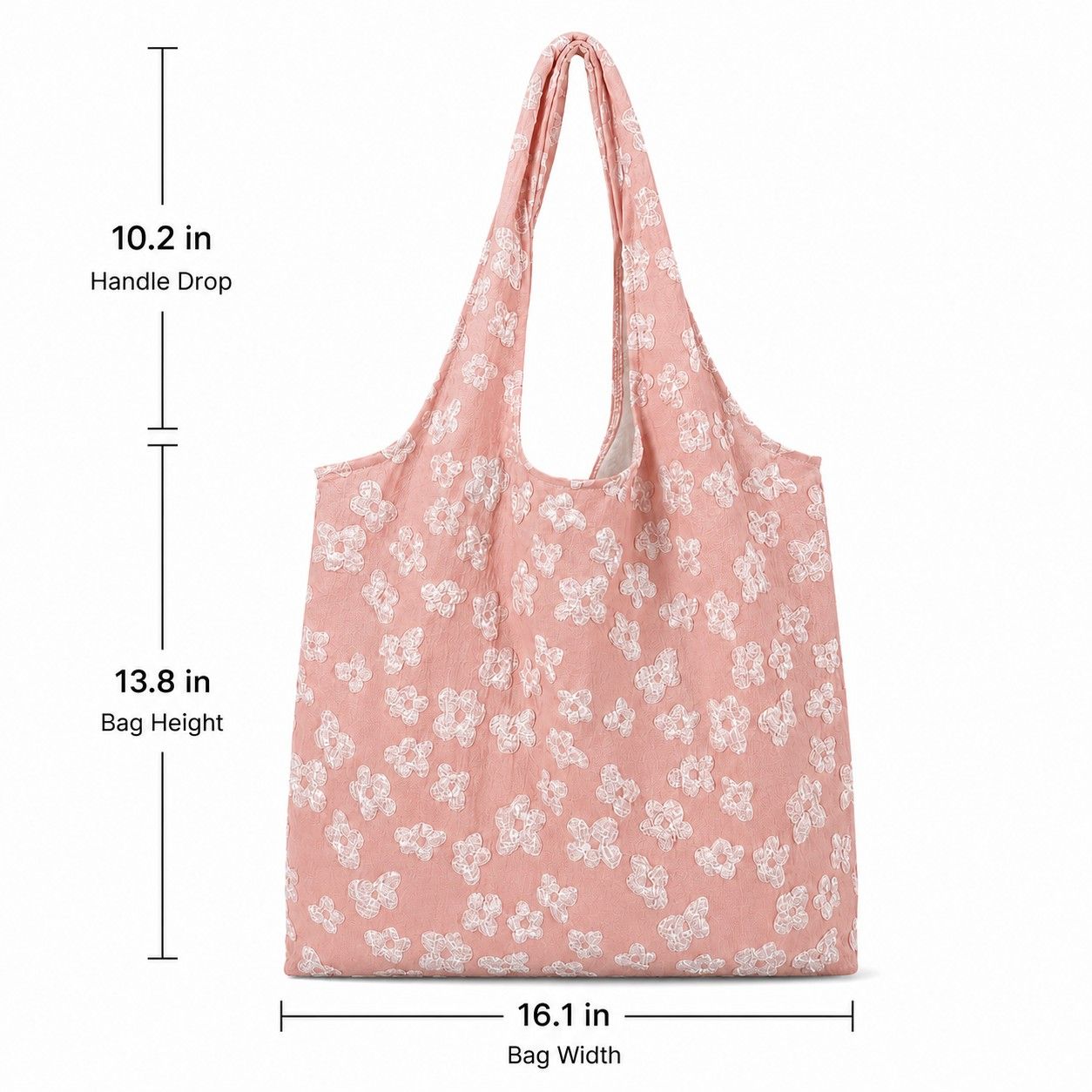 Floral Embroidered Shoulder Tote Bag Lightweight Foldable Everyday Bag for Women