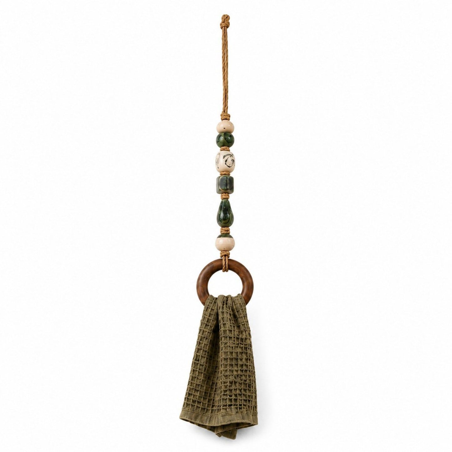 Coastal Beaded Wood Ring Towel Hanger