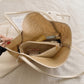 Woven Straw Tote Bag with Shoulder Straps Lightweight Crochet Knit Tote with Pouch