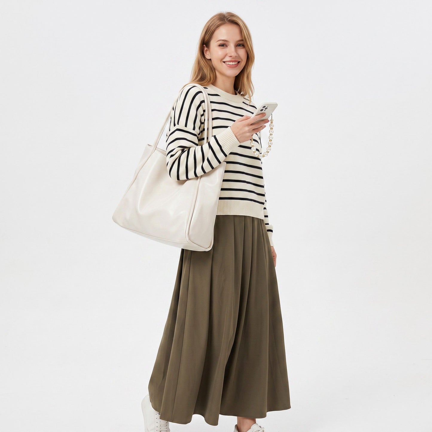 Large Faux Leather Tote Bag with Double Shoulder Straps and Magnetic Closure
