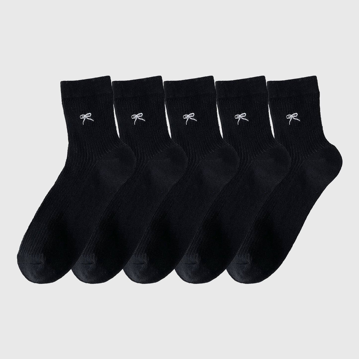 Ribbed Ankle Socks with Bow Embroidery 5Pk