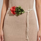 Dual Fabric Flower Braided Wrap Waist Belt Adjustable Floral Statement Waist Jewelry 43.3in