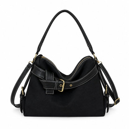 Slouchy Shoulder Hobo Bag with Adjustable Strap Buckle Detail and Inner Zip Pocket
