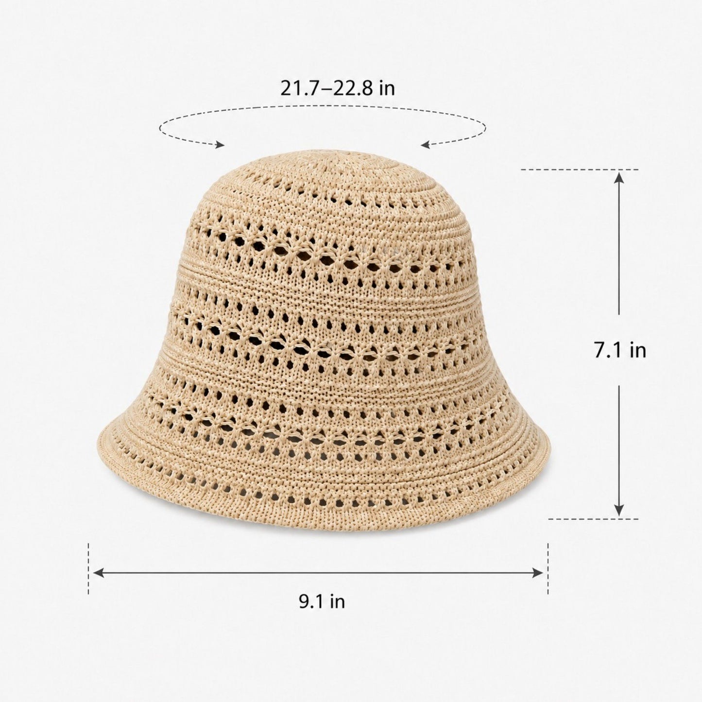 Crochet Bucket Hat Open Knit Brim Lightweight Packable Summer Beach Hat
