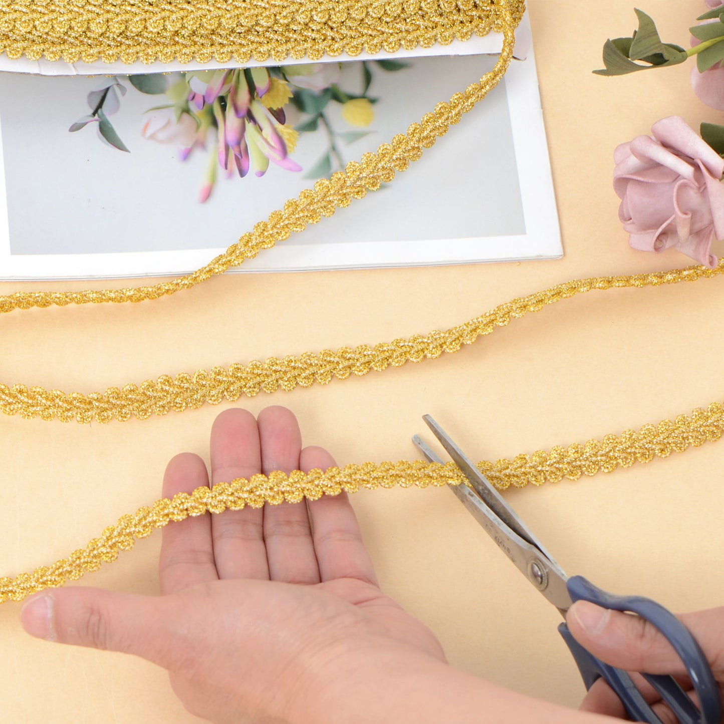 Gimp Braid Trim, 27 Yards Gold and Silver Metallic Edge Woven Trim, Curtain Slipcover Costume Decoration Sewing DIY Craft