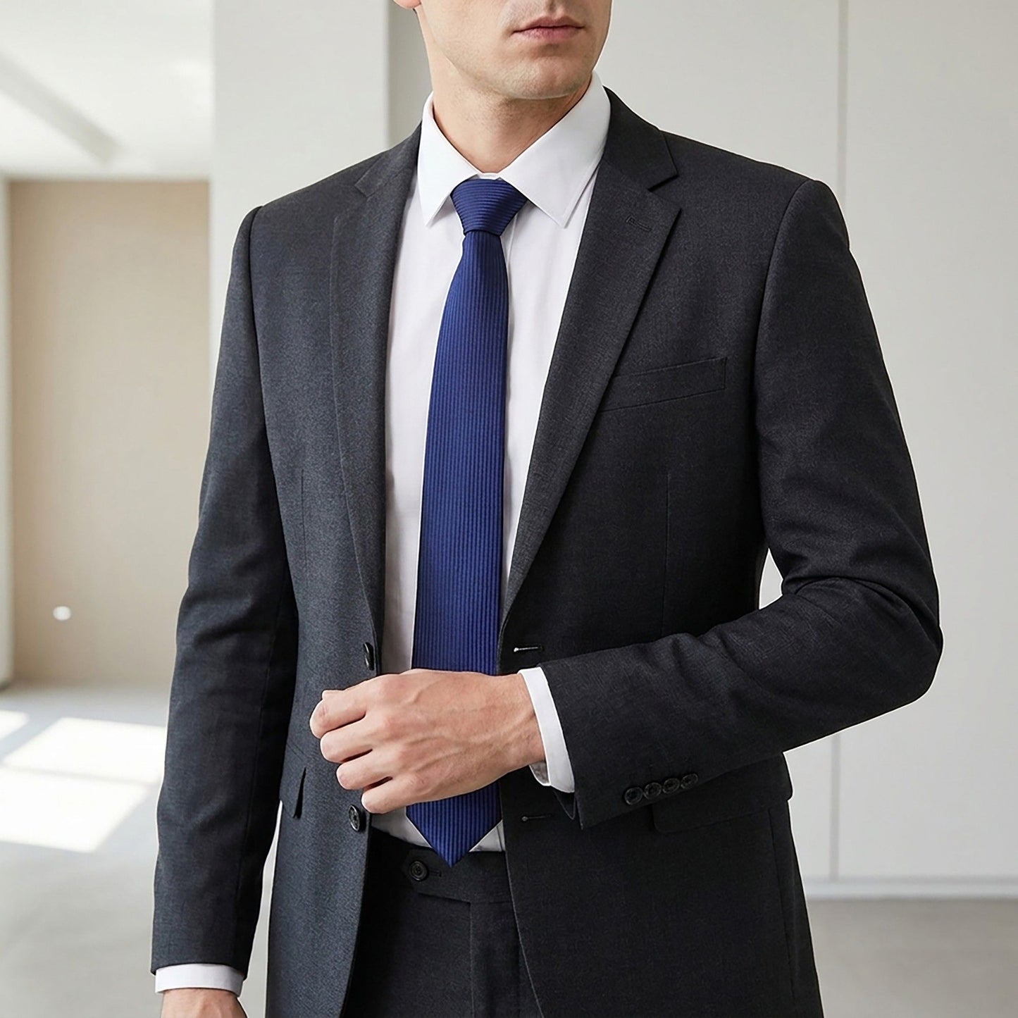 Men's Subtle Ribbed Texture Solid Tie Classic Necktie 57 Inch Length 3.1 Inch Width Formal Business Accessory