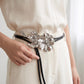 Dual Poppy Flower Leather Waist Belt Adjustable Floral Statement Waist Jewelry 43.3in