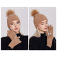 Knit Beanie and Touchscreen Gloves 2-Piece Winter Accessory Set with Ribbed Cuff Design and Fluffy Pom Pom Detail