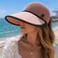 Wide Brim Woven Visor Hat with UPF 50 Plus Crown Ponytail Back and Contrast Trim