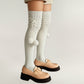 2pcs Women's Over-the-Knee Knit Socks with Pom Pom Tie and Ribbed Pattern