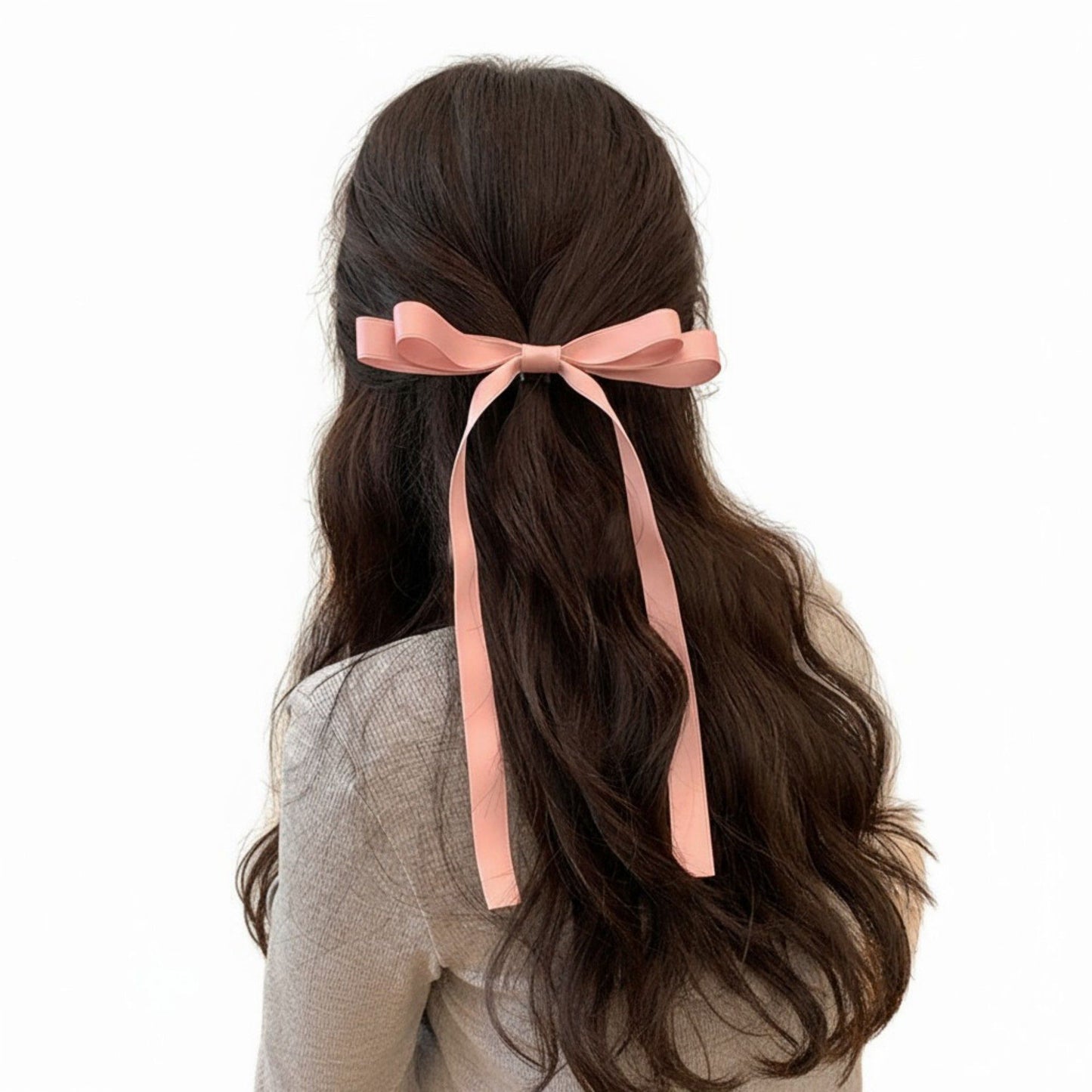 Long Ribbon Bow Hair Clip with Sleek Streamer Tails and Elegant Minimalist Design