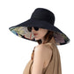 Wide Brim Floppy Sun Hat with Colorful Printed Underside UV Protection Lightweight Foldable Design for Outdoor Use