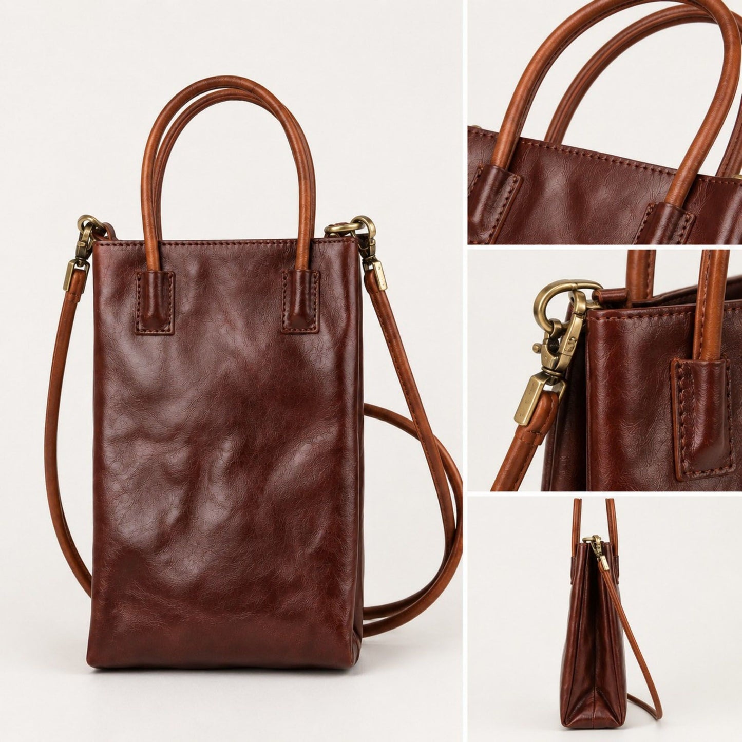 Mini Tote Bag with Top Handles and Adjustable Crossbody Strap