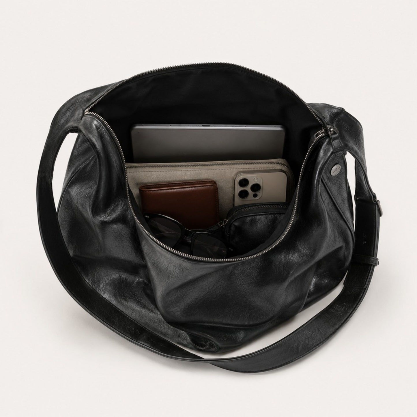 Oversized Slouchy Hobo Shoulder Bag with Adjustable Wide Strap and Zippered Pocket