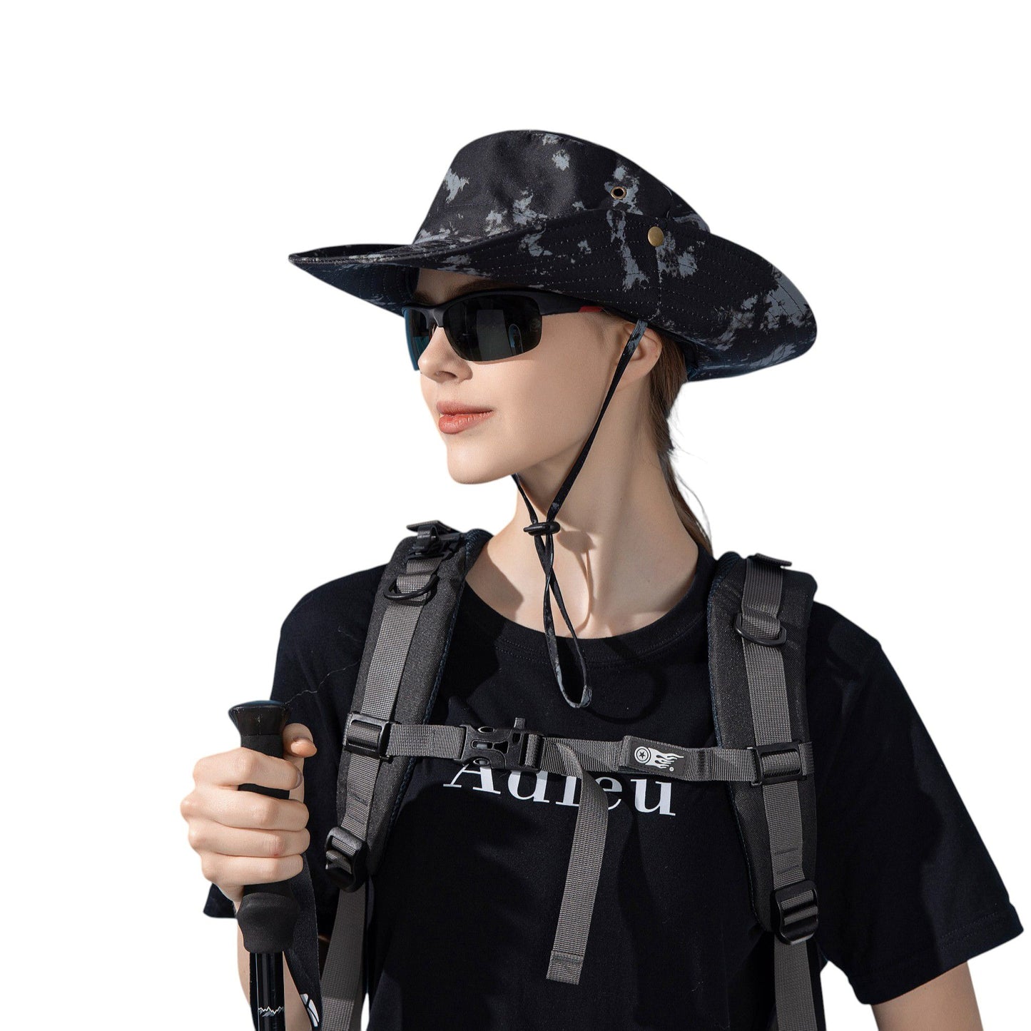 Wide Brim Outdoor Sun Hat with Adjustable Chin Strap for Hiking Camping Travel Beach