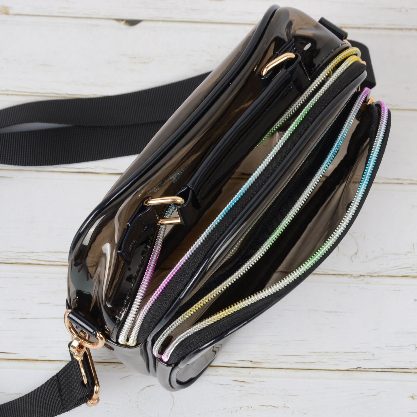 Trendy Clear Transparent Women's Shoulder Bag with Iridescent Trim