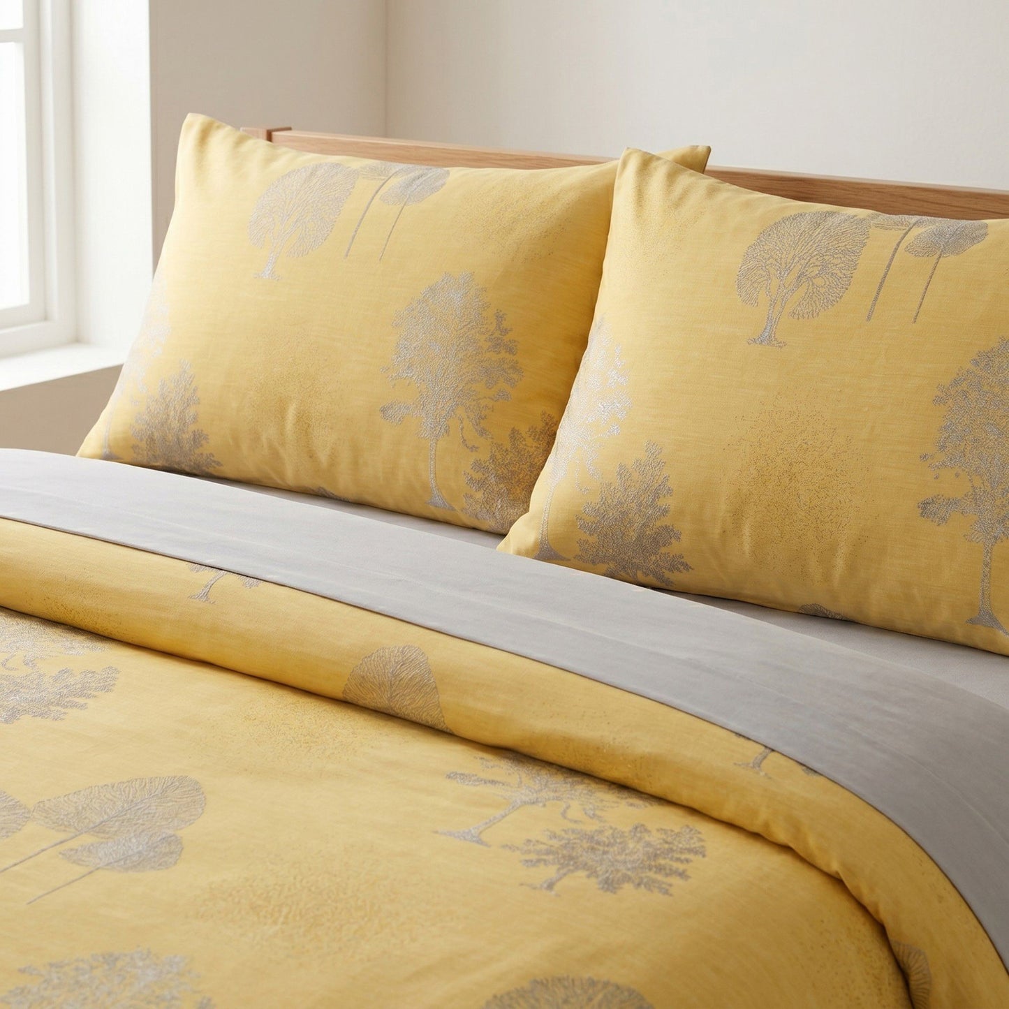 4-Piece Cotton Bedding Set with Elegant Tree Print Duvet Cover, Pillowcases, and Flat Sheet