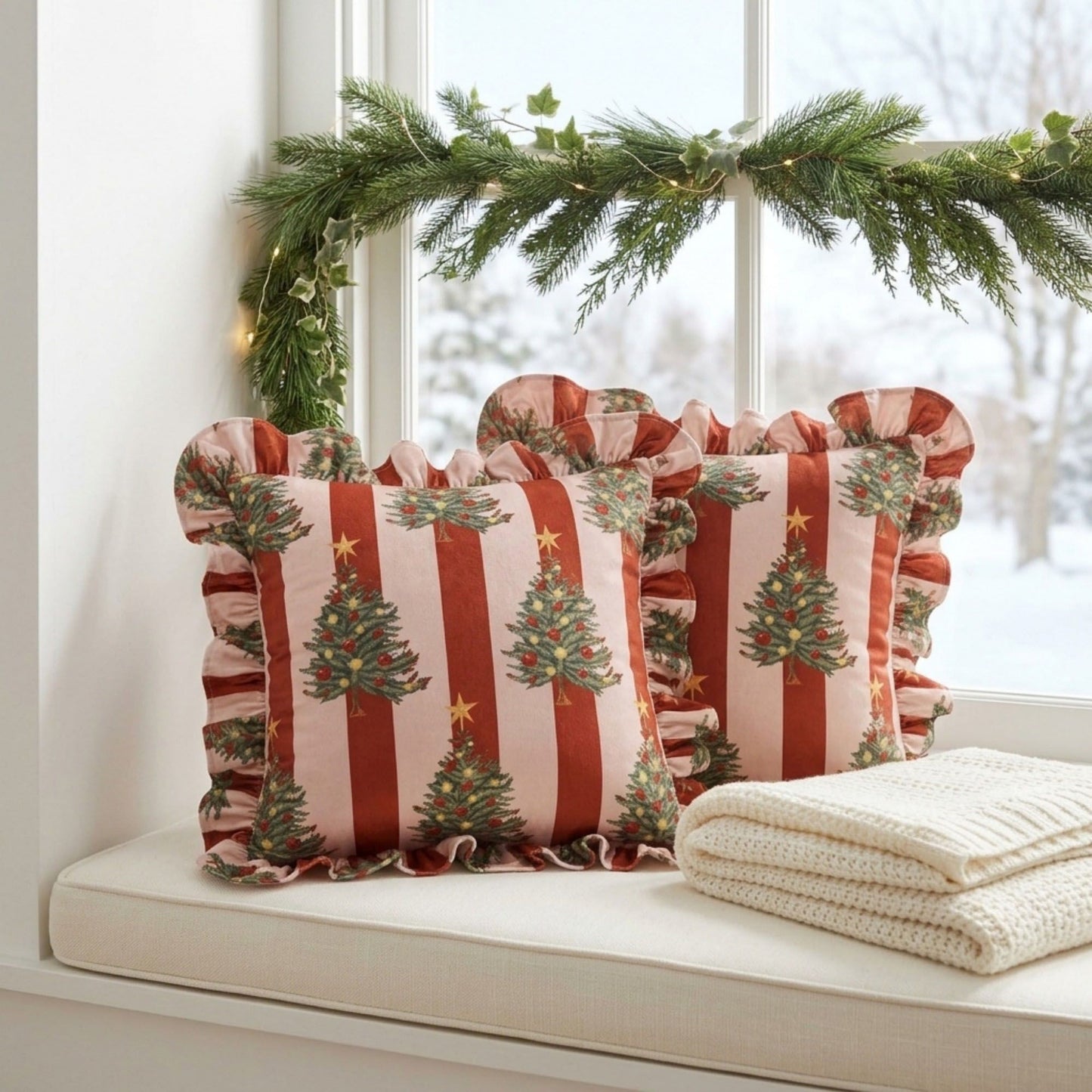 2 Pack Christmas Tree Ruffle Decorative Throw Pillow Covers