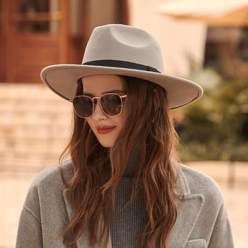 Classic Wide Brim Felt Fedora Hat with Grosgrain Band