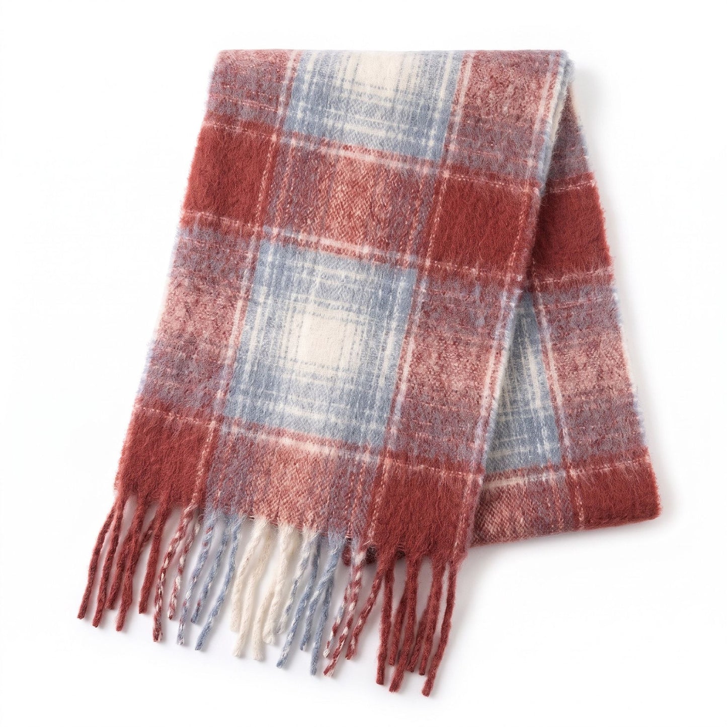 Oversized Plaid Scarf with Fringe Soft Brushed Winter Wrap