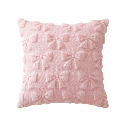 Plush Bow Textured Throw Pillow Cover Soft Decorative Cushion Cover for Sofa Bed Chair