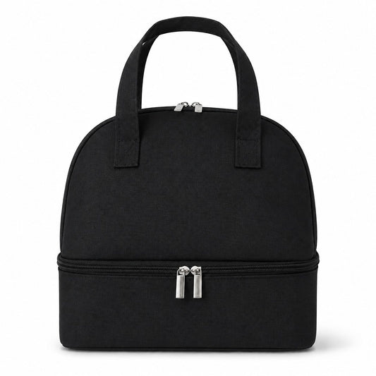 Double Compartment Insulated Lunch Bag with Top Handle and Zipper Closure