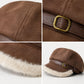 Faux Suede Newsboy Cap with Faux Fur Trim