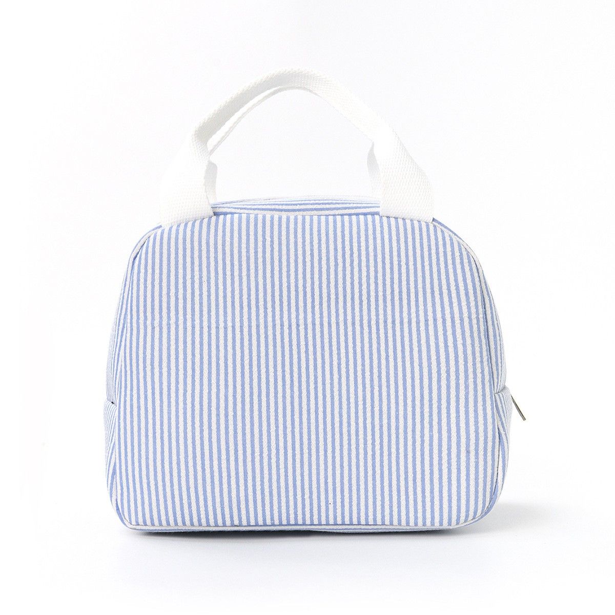 Striped Insulated Lunch Tote Bag with Front Pocket and Zip Closure
