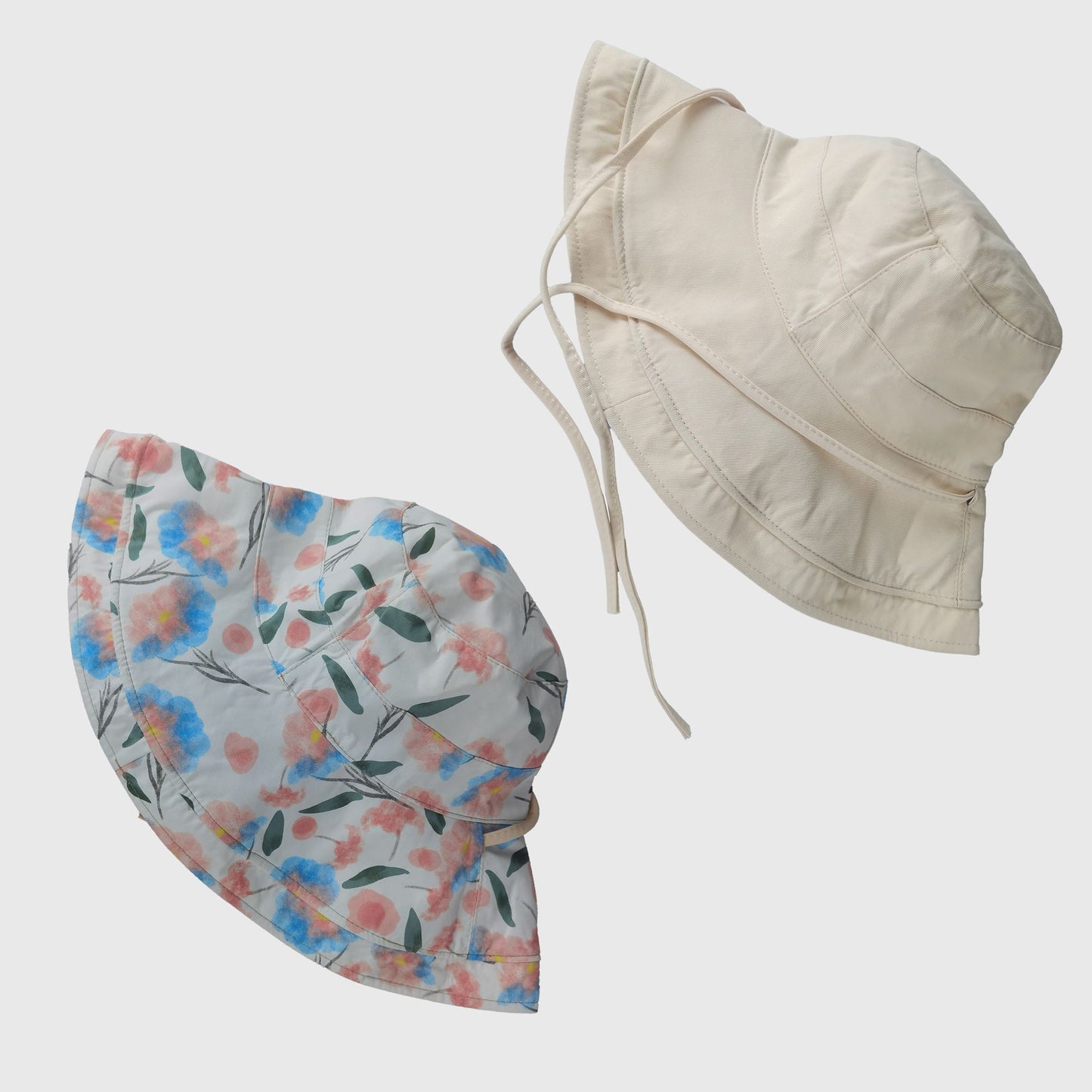 Women's Reversible Floral & Solid Bucket Sun Hat with Chin Strap