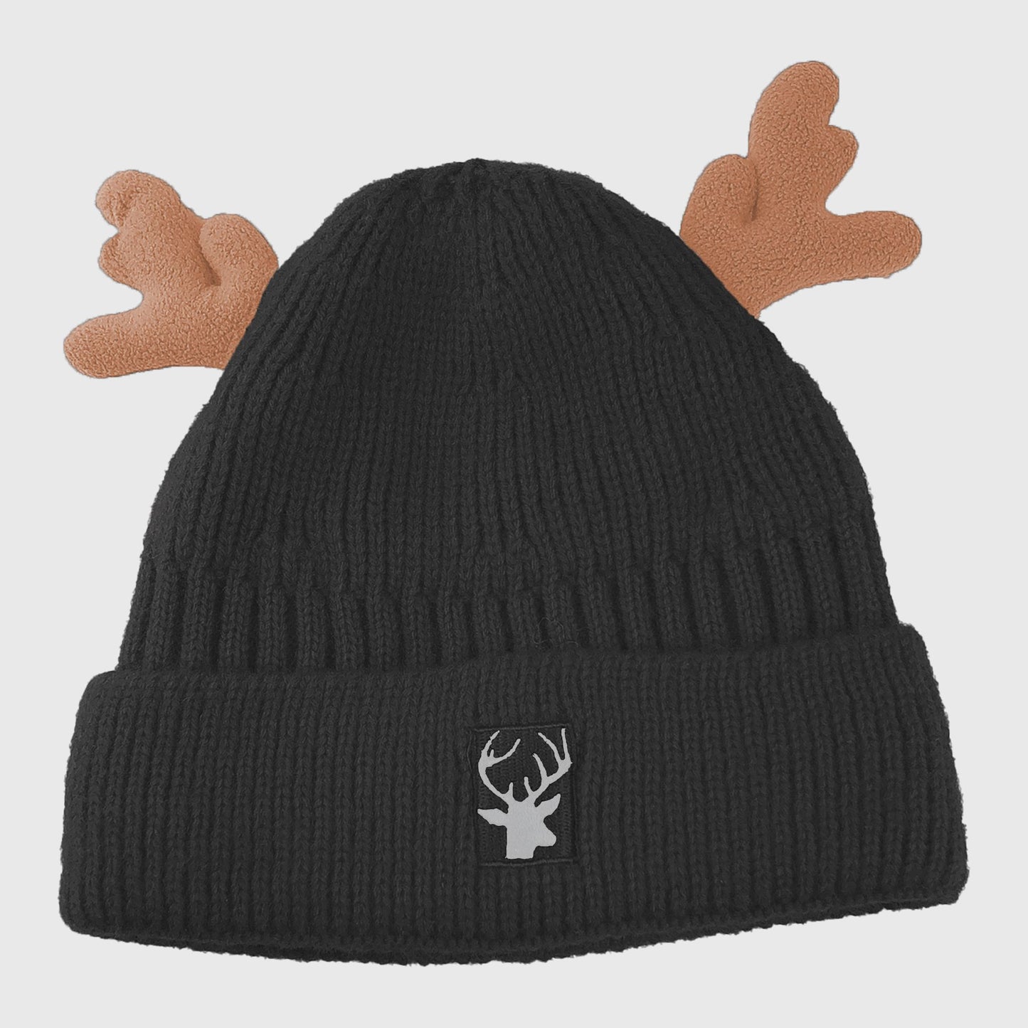 Knit Beanie with Reindeer Antlers - Festive Winter Hat