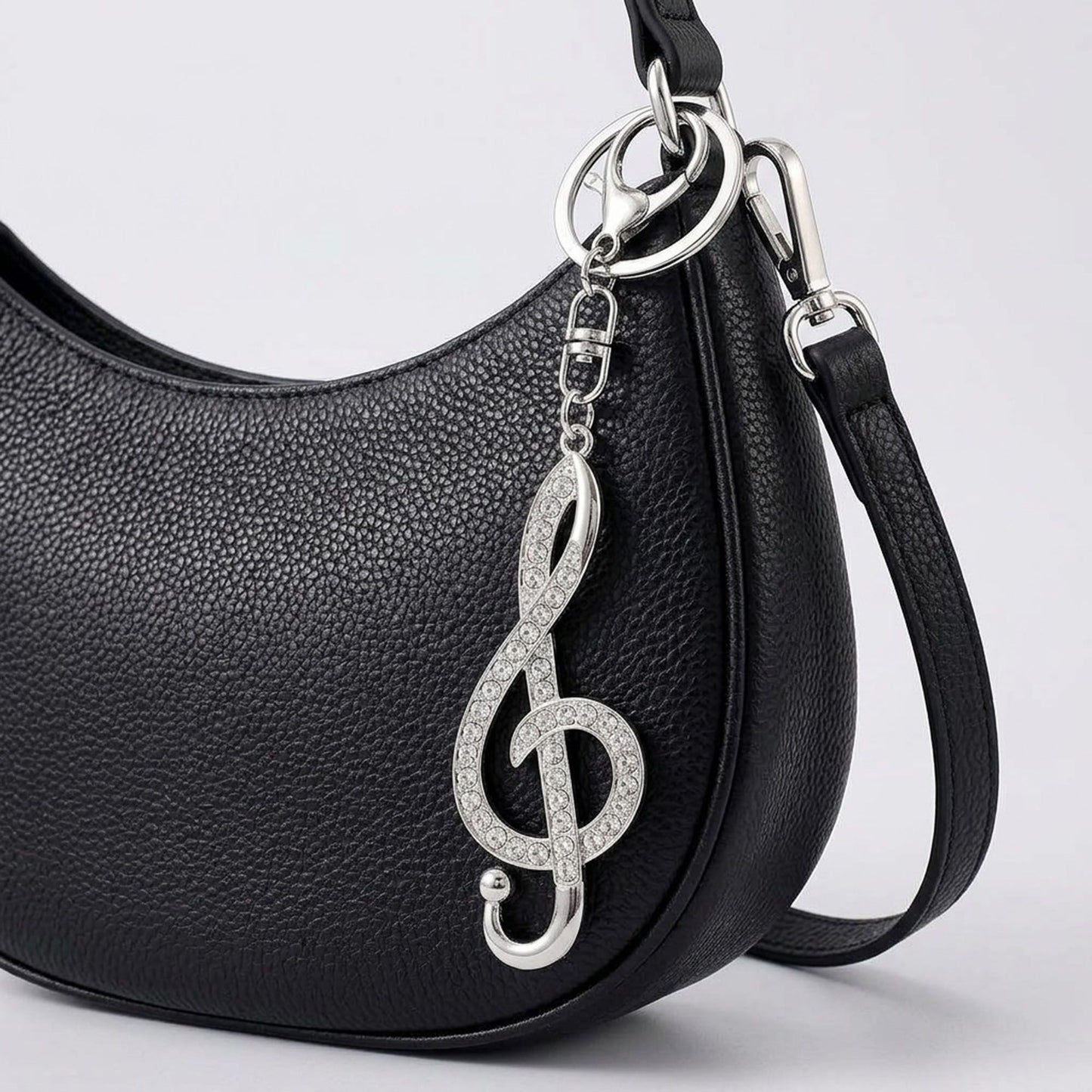 2pc Treble Clef Rhinestone Keychain Bag Charm with Lobster Clasp and Key Ring