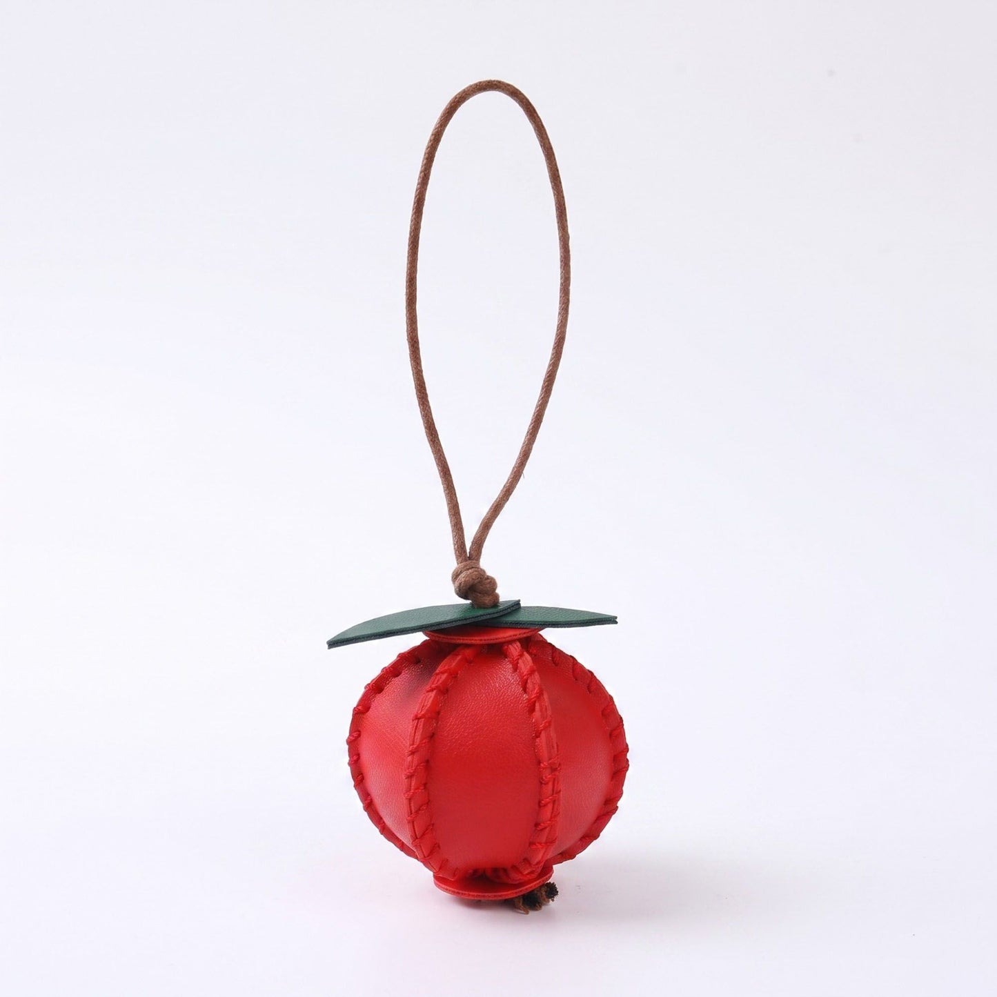 2-Piece Womens Faux Leather Bag Charm with Cord Loop Leaf Accent and Textured Stitch Detail