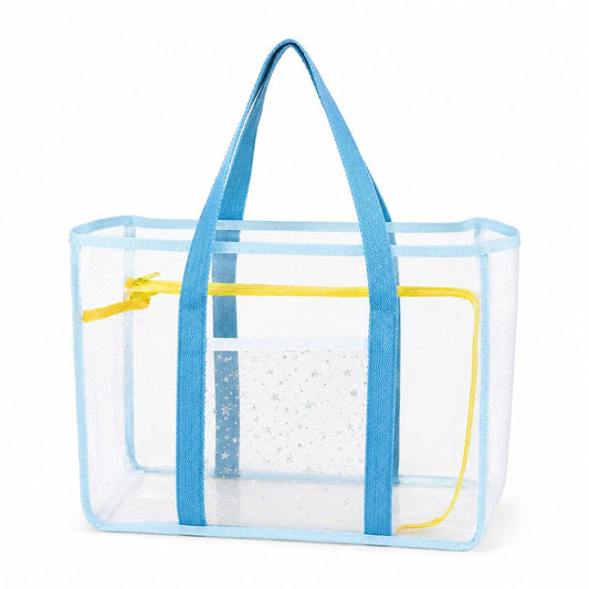Clear PVC Beach Tote Bag with Front Pocket and Shoulder Handles