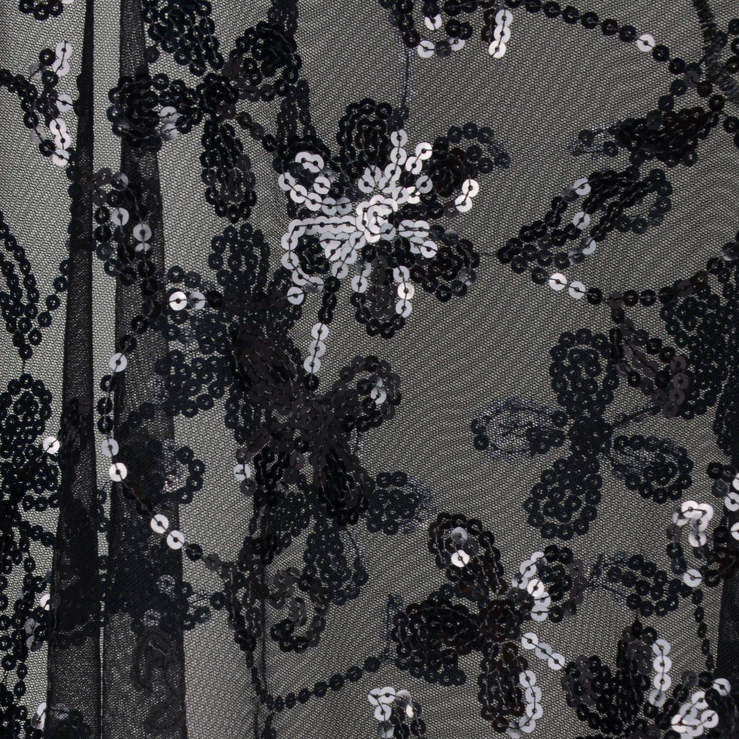 Embroidered Sequin Mesh Shawl Wrap Sheer Floral Scarf Scalloped Edge
