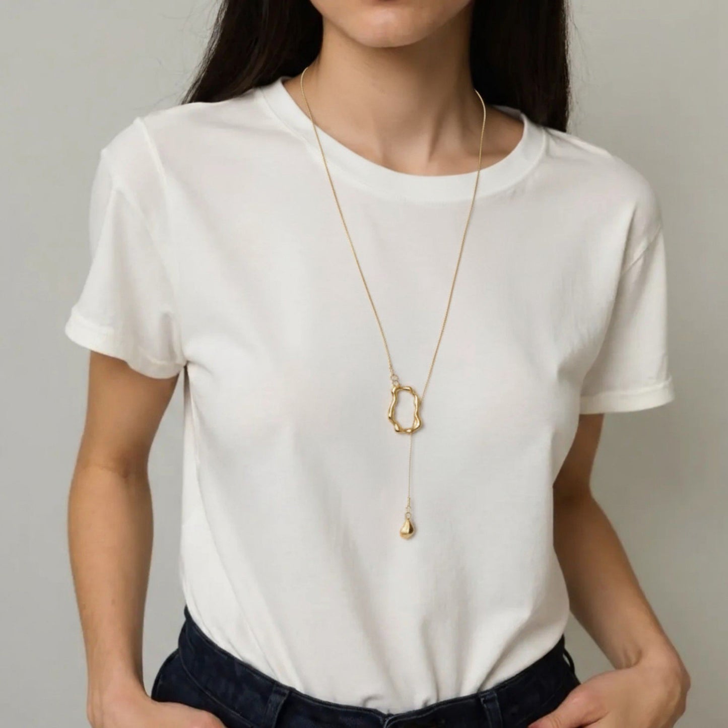 Women's Abstract Drop Pendant Necklace with Fluid Open Frame Design