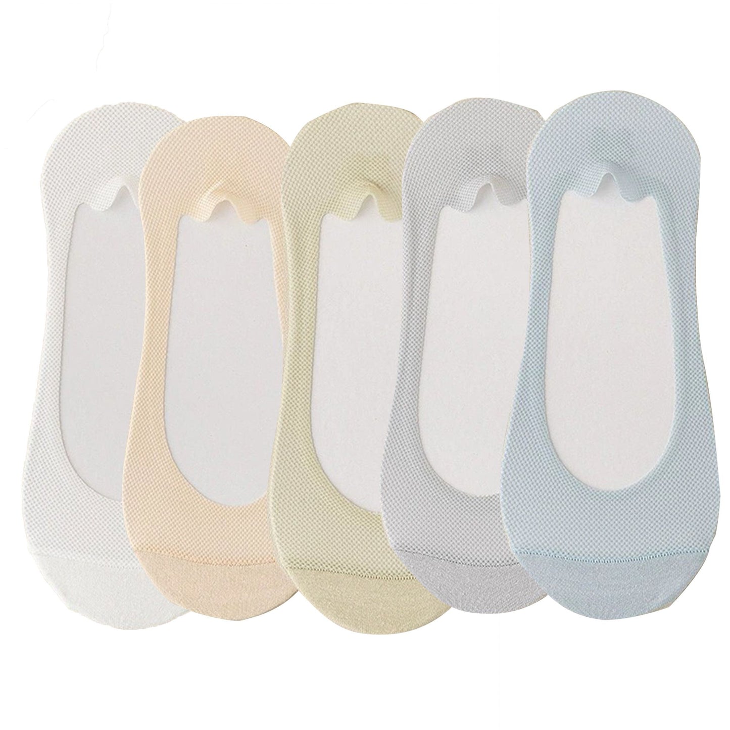 5 Pairs Women No Show Mesh Panel Socks Low Cut Stretch Cotton Liner Non-Slip Design for Ballet Flats and Loafers
