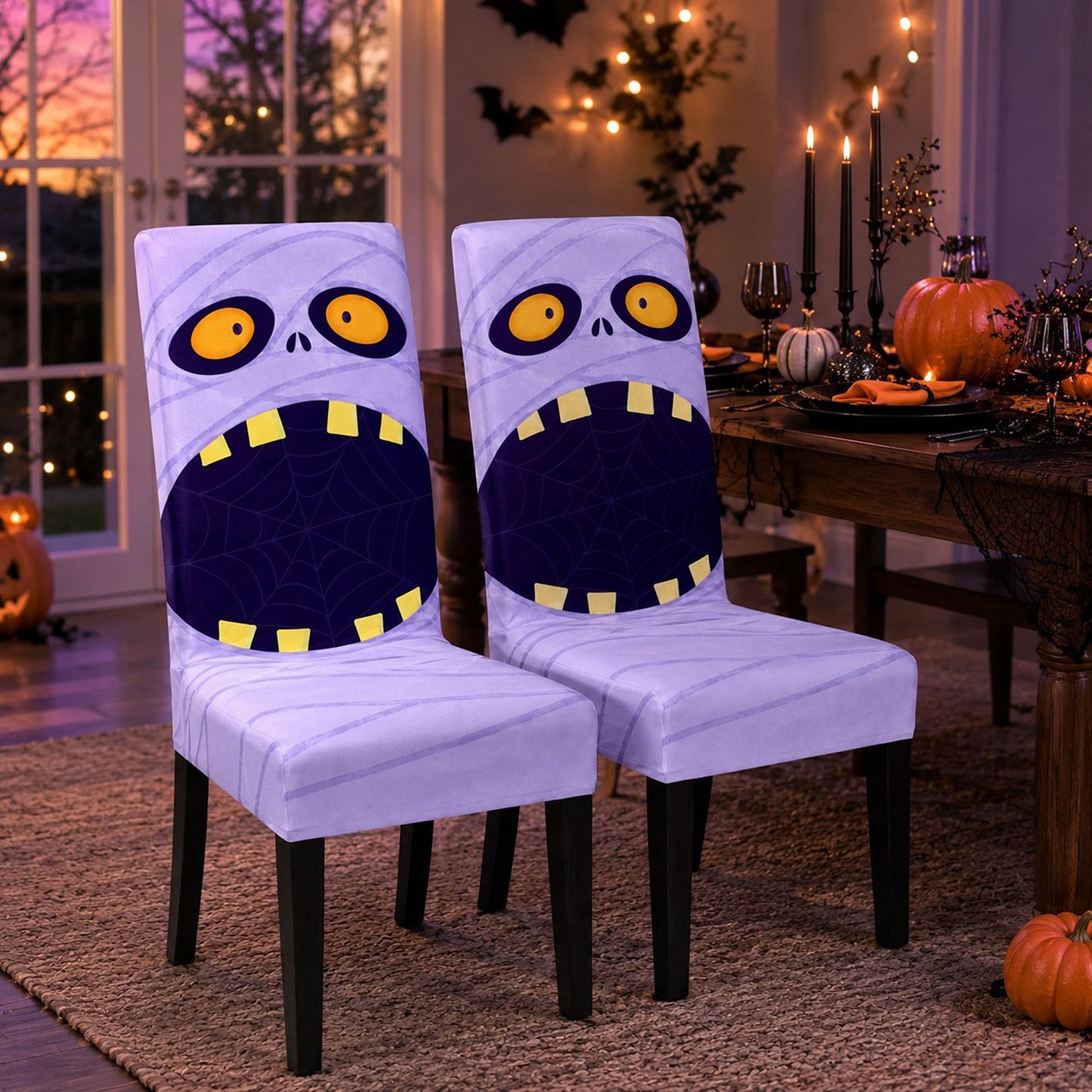 Halloween Stretch Dining Chair Cover with Pumpkin and Mummy Print