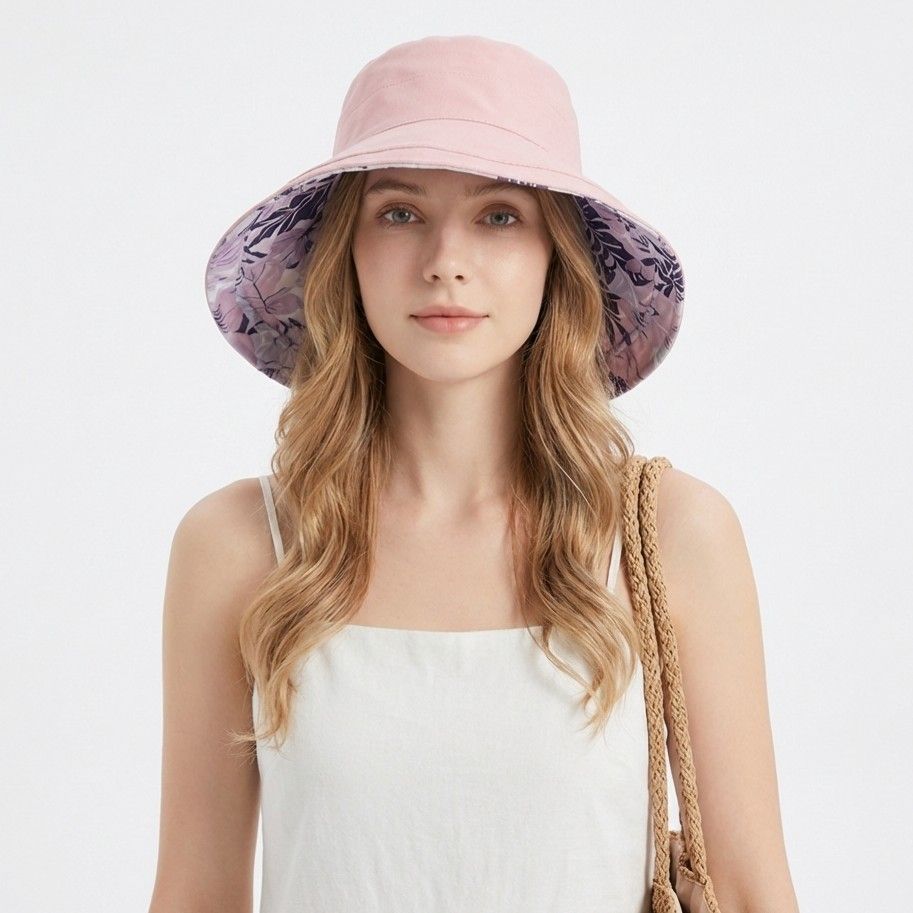 Reversible Floral Bucket Hat Wide Brim Sun Hat UV Protection Beach Travel Cap