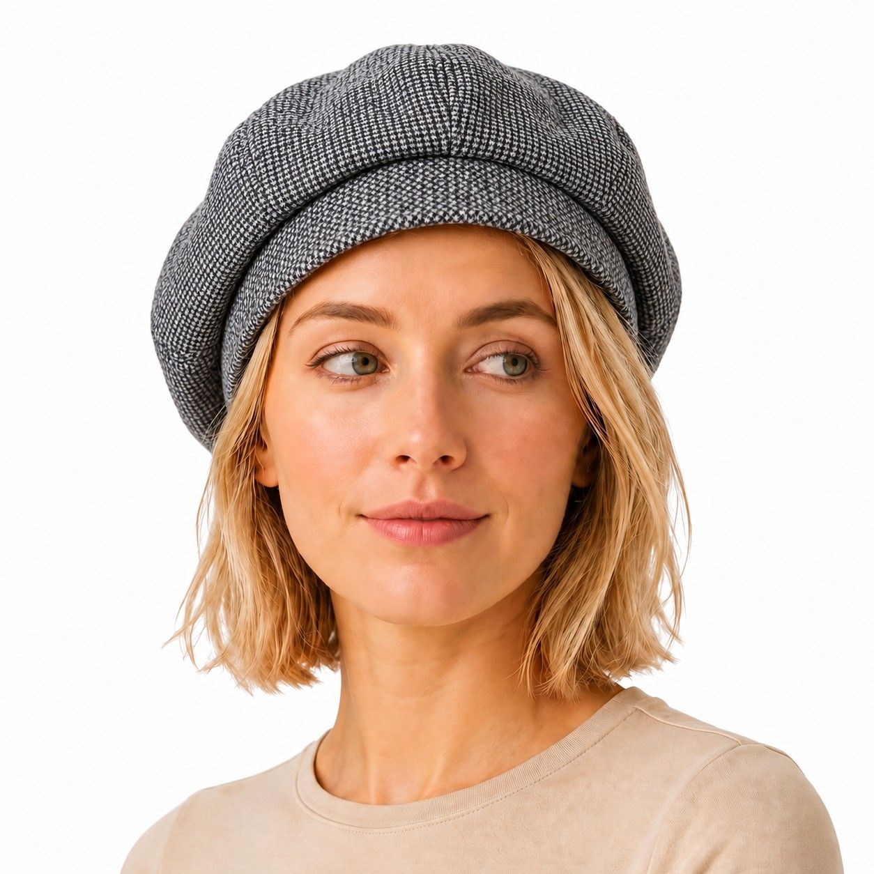 Wool Blend Houndstooth Beret Hat Vintage Painter Cap for Fall Winter