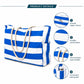 Striped Beach Tote Bag with Zip Closure Rope Handles and Side Pockets