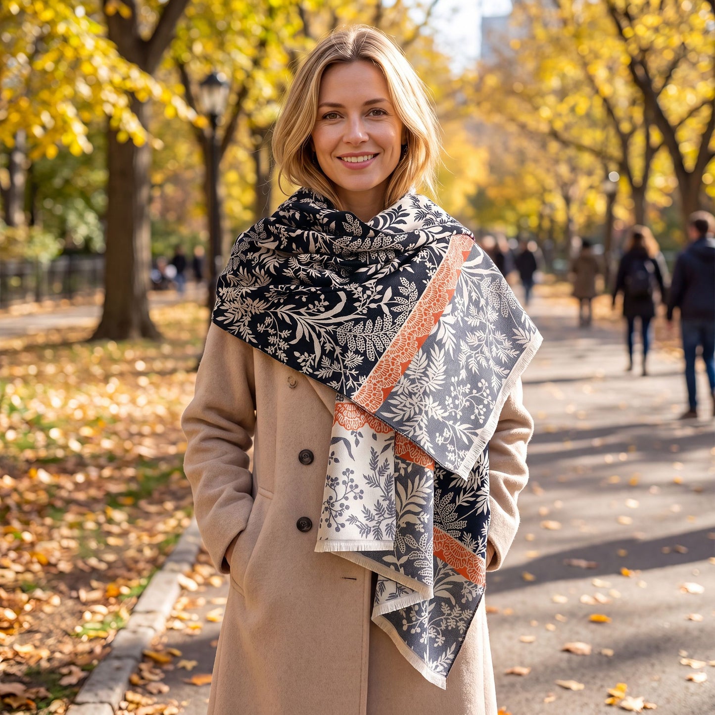 Botanical Floral Print Oversized Scarf Lightweight Wrap with Fringe 70.8*25.6 Inches