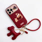 Dachshund Phone Case Wristlet Set Dog Charm Tassel Polka Dot Decorative Cover