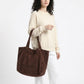 Corduroy Tote Bag Large Capacity Shoulder Bag with Front Pocket