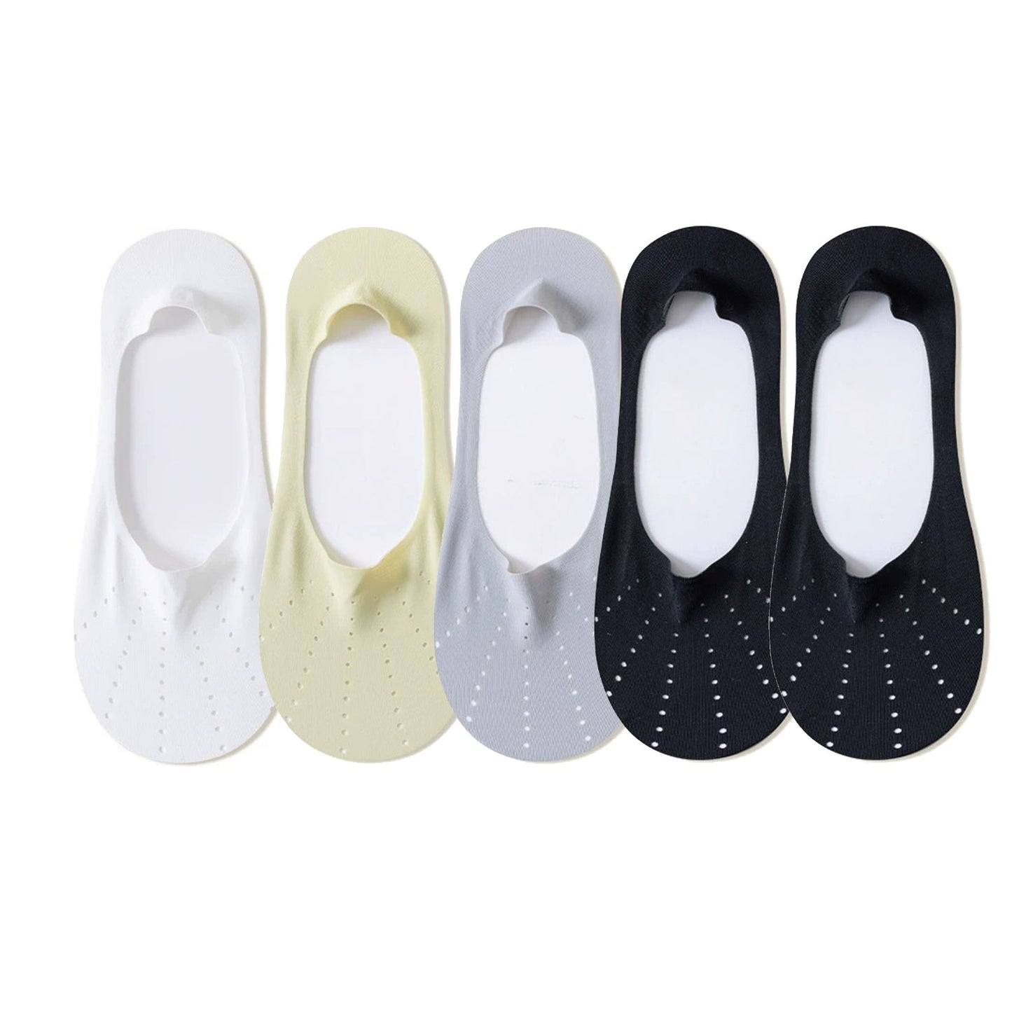 5 Pairs Women Low Cut No Show Socks Breathable Stretch Knit Liner Design Anti-Slip Heel Grip for Flats and Loafers