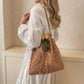 Woven Crochet Hobo Shoulder Bag with Tassel Detail Soft Knit Slouchy Tote Drawstring Style