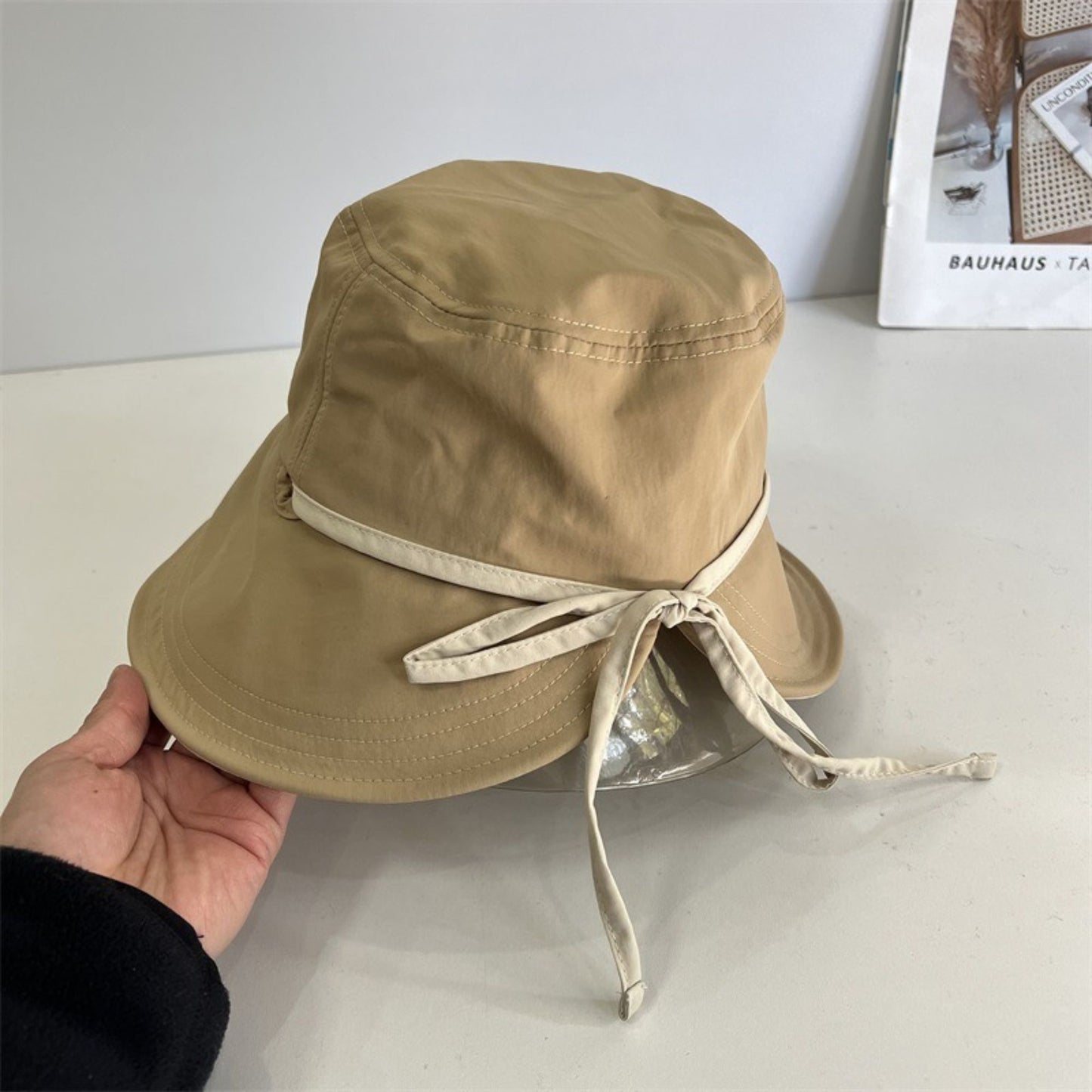 Wide Brim Bucket Sun Hat with Tie Strap