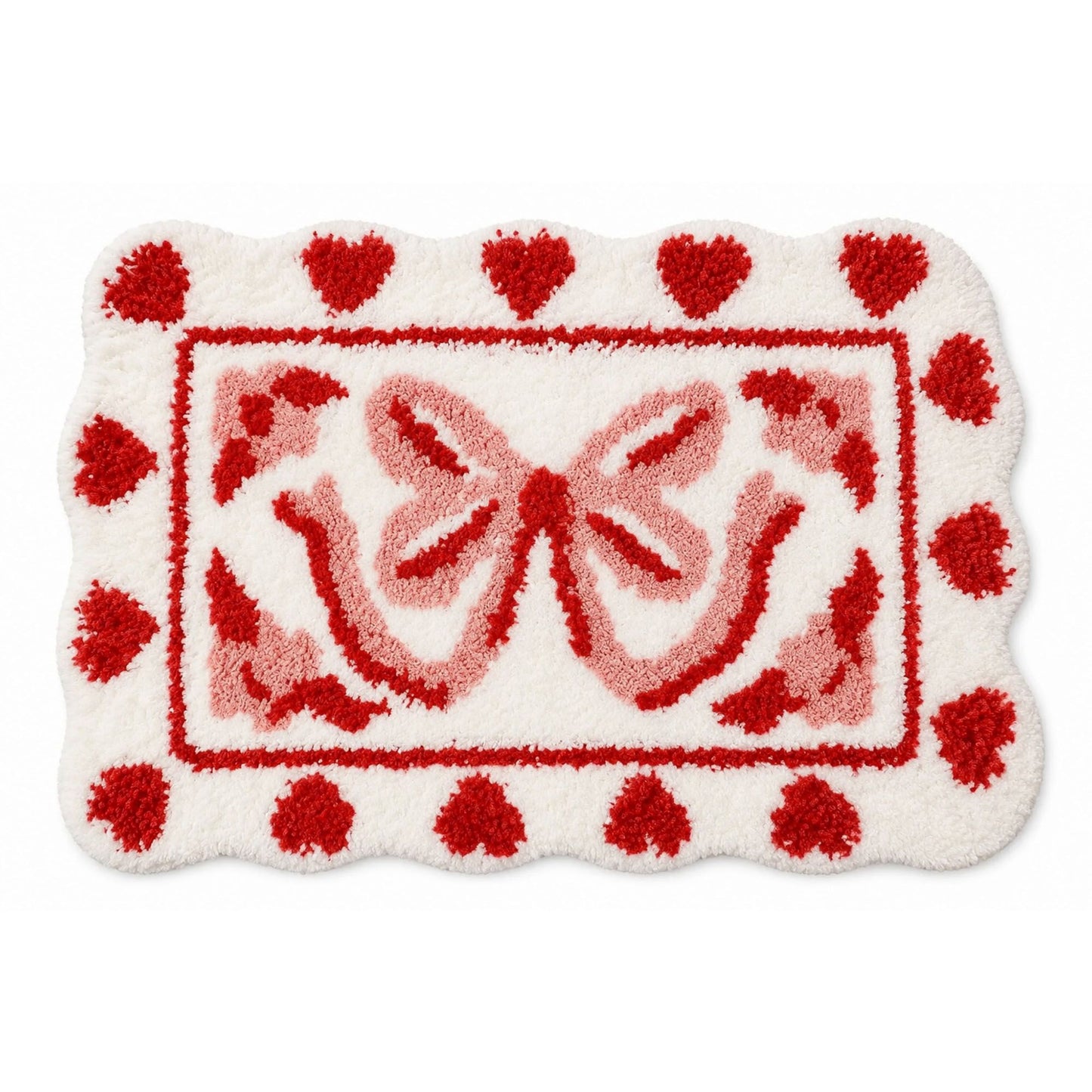 Bow and Heart Shaped Bath Mat Nonslip Accent Rug 15.7 x 23.6 Inches
