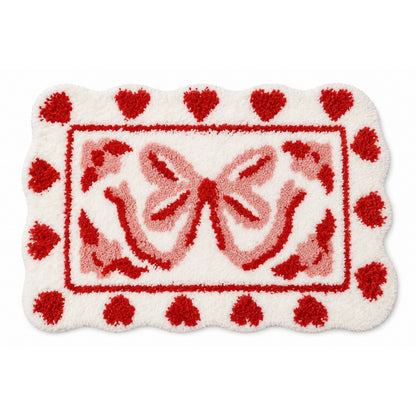 Bow and Heart Shaped Bath Mat Nonslip Accent Rug 15.7 x 23.6 Inches